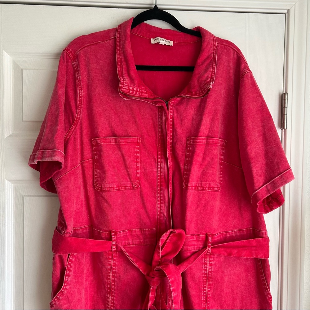 Skies are Blue curvy red denim jumpsuit size 2x - Picture 3 of 7